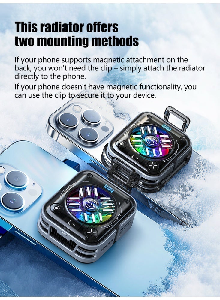 مبرد للهواتف/الأجهزة اللوحية - مروحة ألعاب فائقة التبريد بقوة 30 واط مع مشتت حراري من الجرافين، وحامل مغناطيسي ومشبك - مروحة تبريد للهواتف الذكية والأجهزة اللوحية وأجهزة iPad وSteam Deck (مثالية لألعاب PUBG Mobile وCOD وغيرها) - Image 4